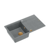 EVAN 111 GraniteQ zlewozmywak z syfonem Push 2 Open 1-komorowy z/o (860x500x210) silver stone / elementy miedziane
