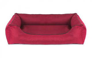 Legowisko dla psa Sofa Valencia Standard w kolorze czerwonym z czarnym wykończeniem Rozmiar: XL - 120 x 90 cm - do samodzielnego złożenia