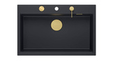 Zlewozmywak granitowy MARC 1-komorowy 76x50 cm czarny/pure carbon + Nano ZŁOTO PVD
