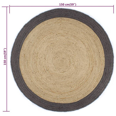 vidaXL Ręcznie wykonany dywanik, juta, ciemnoszara krawędź, 150 cm