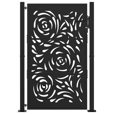 Brama ogrodowa czarna 100x150 cm Stalowy wzór płomienia