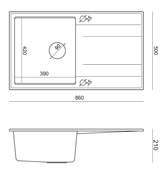 EVAN 111 GraniteQ zlewozmywak z syfonem i zaślepką 1-komorowy z/o (860x500x210) black diamond / elementy miedziane