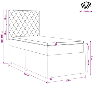 Łóżko z box spring LED z materacem ciemnoszary 90 x 200 cm