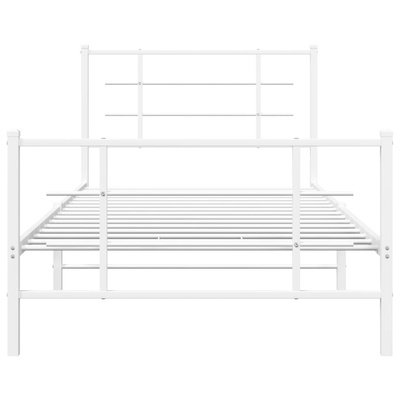 Metalowa rama łóżka z wezgłowiem i zanóżkiem, biała, 107x203 cm