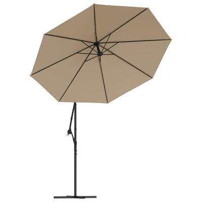 vidaXL Parasol wiszący z LED i stalowym słupkiem, 300 cm, taupe