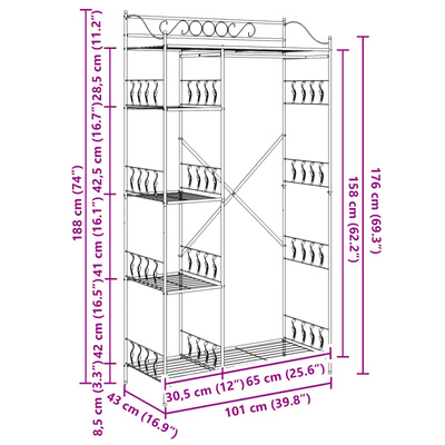Otwy garderoba Czarny 101 x 43 x 188 cm Stal