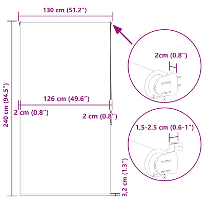 Roleta prysznicowa 130x240 cm Szerokość tkaniny 126 cm
