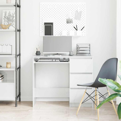 Biurko, białe z połyskiem, 90x45x76 cm, materiał drewnopochodny