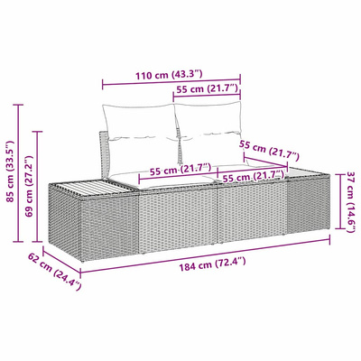 Sofa Ogrodowa Czarny 184 x 62 x 85cm polirattan