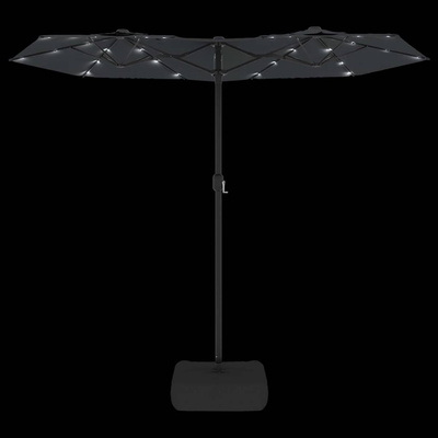 Podwójny parasol ogrodowy z LED, czarny, 316x145 cm