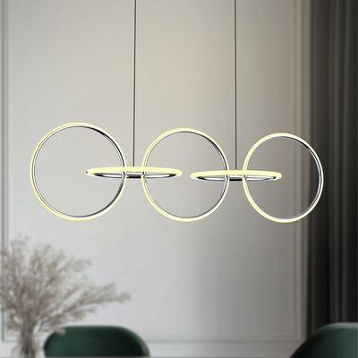 Lampa wisząca KOS nowoczesna – srebrne okręgi LED 4000K- minimalistyczna lampa nad stół