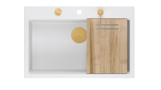 Zlewozmywak granitowy MARC 1-komorowy 76x50 cm biały/snow white + Nano MIEDŹ PVD