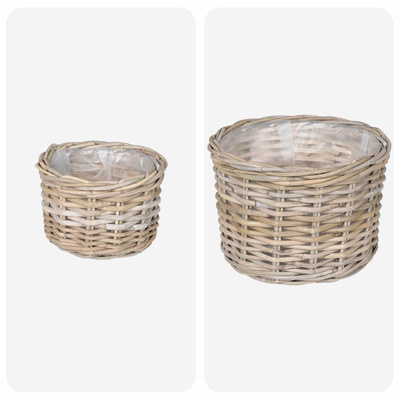 Kosz na rośliny 2 szt. Naturalna szarość Rattan Kubu