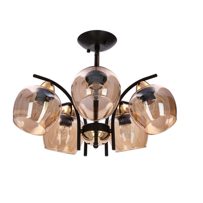 MERRA lampa wiszaca czarny 5x40W E27 klosz bursztynowy 35-35325