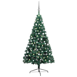 vidaXL Choinka z lampkami i bombkami, połówka, zielona, 180 cm model standard