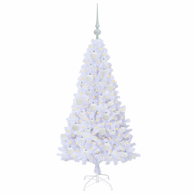 Sztuczna choinka z 150 diodami LED Biały 120 cm PVC i stal