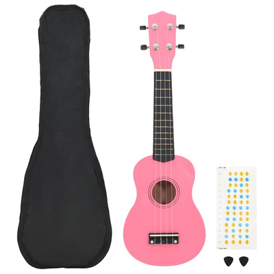 Ukulele sopranowe z pokrowcem, dla dzieci, różowe, 21"