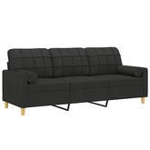 3-osobowa sofa z poduszkami, czarna, 180 cm, tkanina