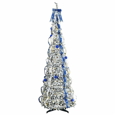 Sztuczna choinka z 150 diodami LED z podstawą Biały 180 cm PVC