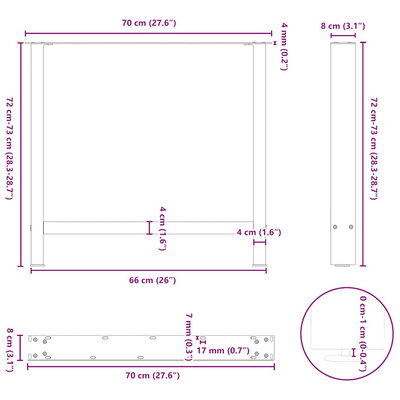 Nogi do stołu jadalnego Naturalna stal 2 szt. 70x(72-73) cm Stal