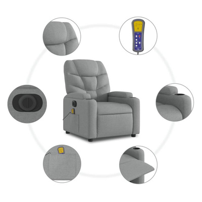 vidaXL Podnoszony fotel masujący, elektryczny, rozkładany, jasnoszary wariant 12