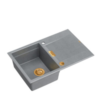 Zlewozmywak granitowy OWEN 111 – jednokomorowy, wpuszczany, silver stone/elementy miedziane, Quadron