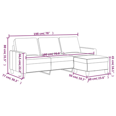 3-osobowa sofa z podnóżkiem, winna czerwień, 180 cm, ekoskóra