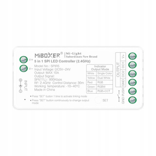 MiBoxer SPIR5 Sterownik cyfrowy SPI LED 5w1 2.4GHz RGB RGBW RGB+CCT DC5-24V