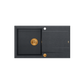 EVAN 111 GraniteQ zlewozmywak z syfonem i zaślepką 1-komorowy z/o (860x500x210) black diamond / elementy miedziane