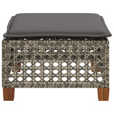 Stołek ogrodowy z poduszką, szary, 63,5x56x32 cm, rattan PE