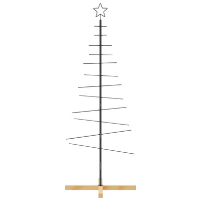 vidaXL Metalowa choinka z drewnianą podstawą, czarna, 150 cm