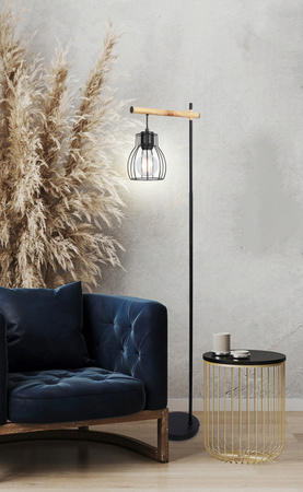 Lampa podłogowa czarna klosz koszyczek stalowy Bernita 51-78766