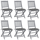 vidaXL Składane krzesła ogrodowe, 6 szt., poduszki, drewno akacjowe