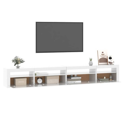 vidaXL Szafka pod TV z oświetleniem LED, biała z połyskiem,270x35x40cm