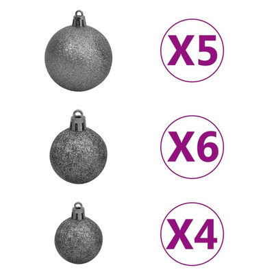 vidaXL Sztuczna choinka na zawiasach, 150 lampek LED i bombki, 150 cm wariant 4