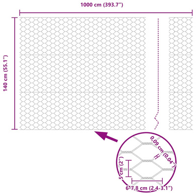Ogrodzenie heksagonalne 1,4 x 10 m PVC Szary