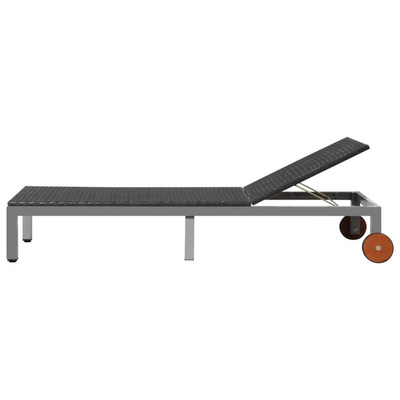 vidaXL Leżak ogrodowy z kółkami, polirattan, czarny