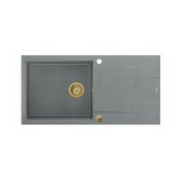 EVAN 146 XL GraniteQ zlewozmywak z syfonem Push 2 Open 1-komorowy z/o (1000x500x210; kom. 420x480) silver stone / elementy złote