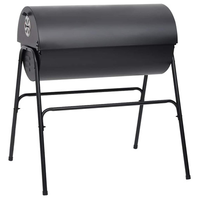 Grill beczkowy z 2 rusztowaniami, czarny, 80x95x90 cm, stal