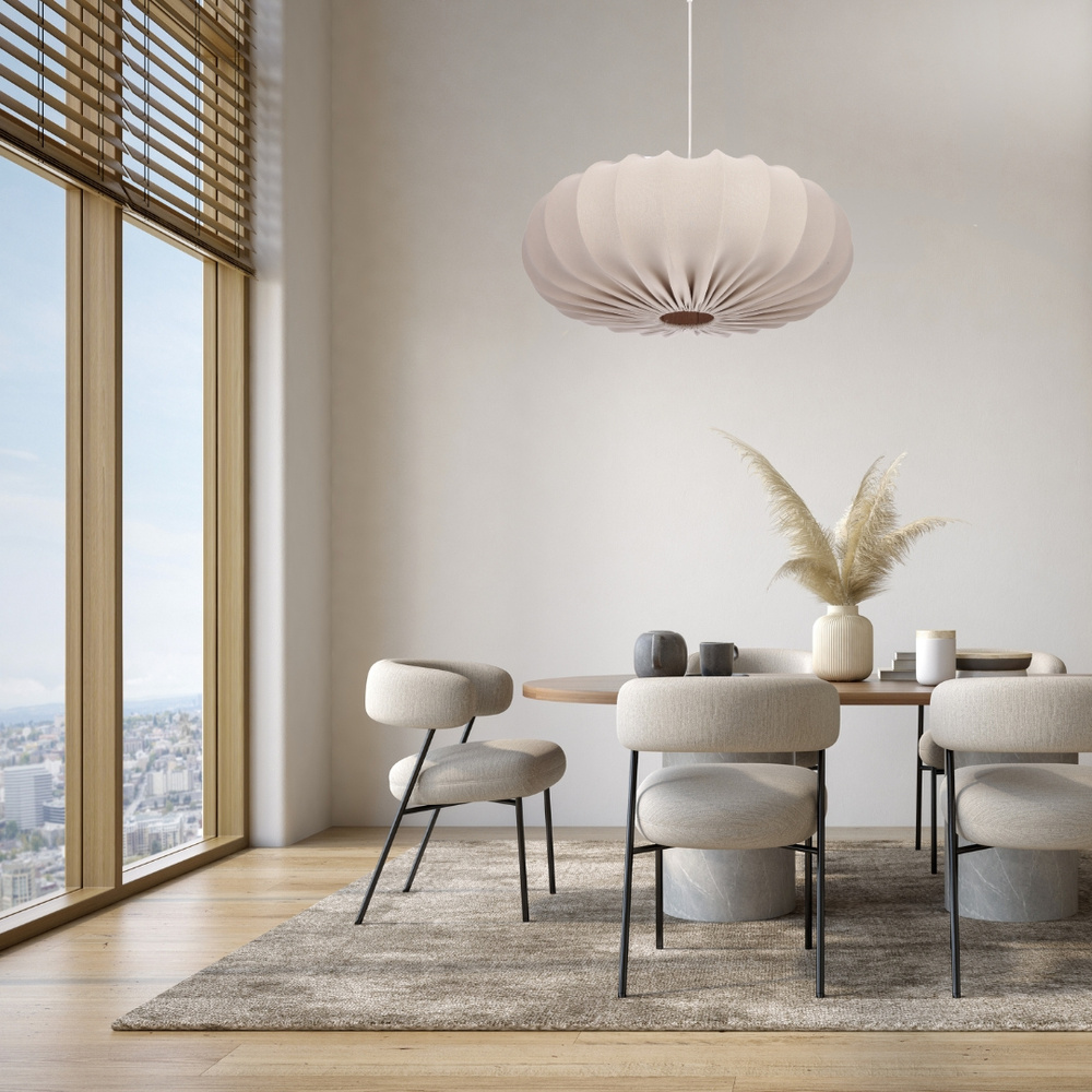 Lampa wisząca CAFEE' skandynawska z abażurem beżowym frappe 66 cm - nowoczesne oświetlenie sufitowe do salonu i jadalni E27