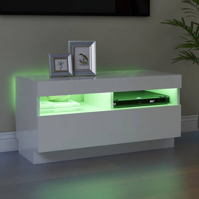 vidaXL Szafka pod TV z oświetleniem LED, biała z połyskiem, 80x35x40cm