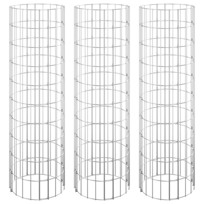 Okrągłe donice gabionowe, podniesione, 3 szt., stal, ?30x100 cm