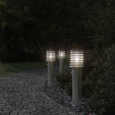 Lampy ogrodowe na słupku, z czujnikiem, 3 szt., srebrne, 60 cm