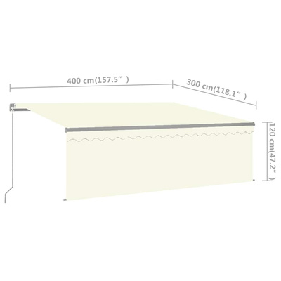 Ręcznie zwijana markiza z zasłoną i LED, 4x3 m, kremowa