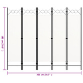 Parawan 5-panelowy, biały, 200 x 180 cm