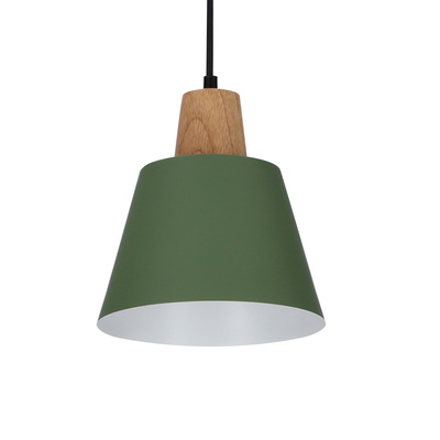 Lampa wisząca zielona metalowa + drewno Faro Ledea 50101260