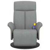 vidaXL Rozkładany fotel masujący z podnóżkiem, jasnoszary, tkanina