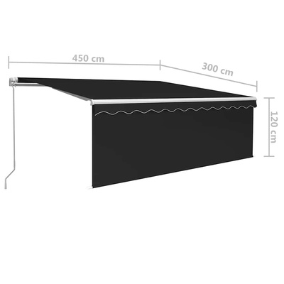 Ręcznie zwijana markiza z zasłoną i LED, 4,5x3 m, antracytowa