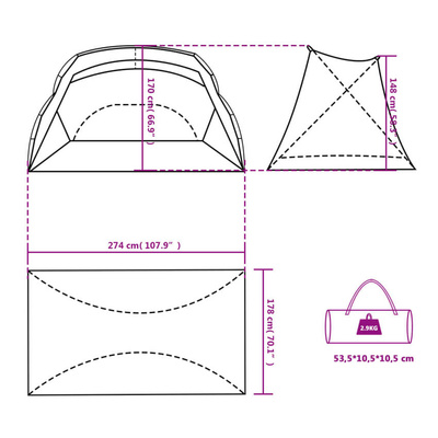 vidaXL Namiot plażowy, szary, 274x178x170/148 cm, poliester 185T