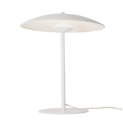 Lampa stołowa LUND w stylu skandynawskim – biały klosz talerz - minimalistyczna lampa do salonu i sypialni